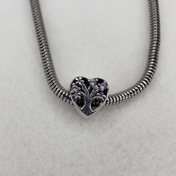 Family Tree Heart Bracelet Charm Pink 925 Sterling Silver Tree of Life Mom Gift - Picture 3 of 4